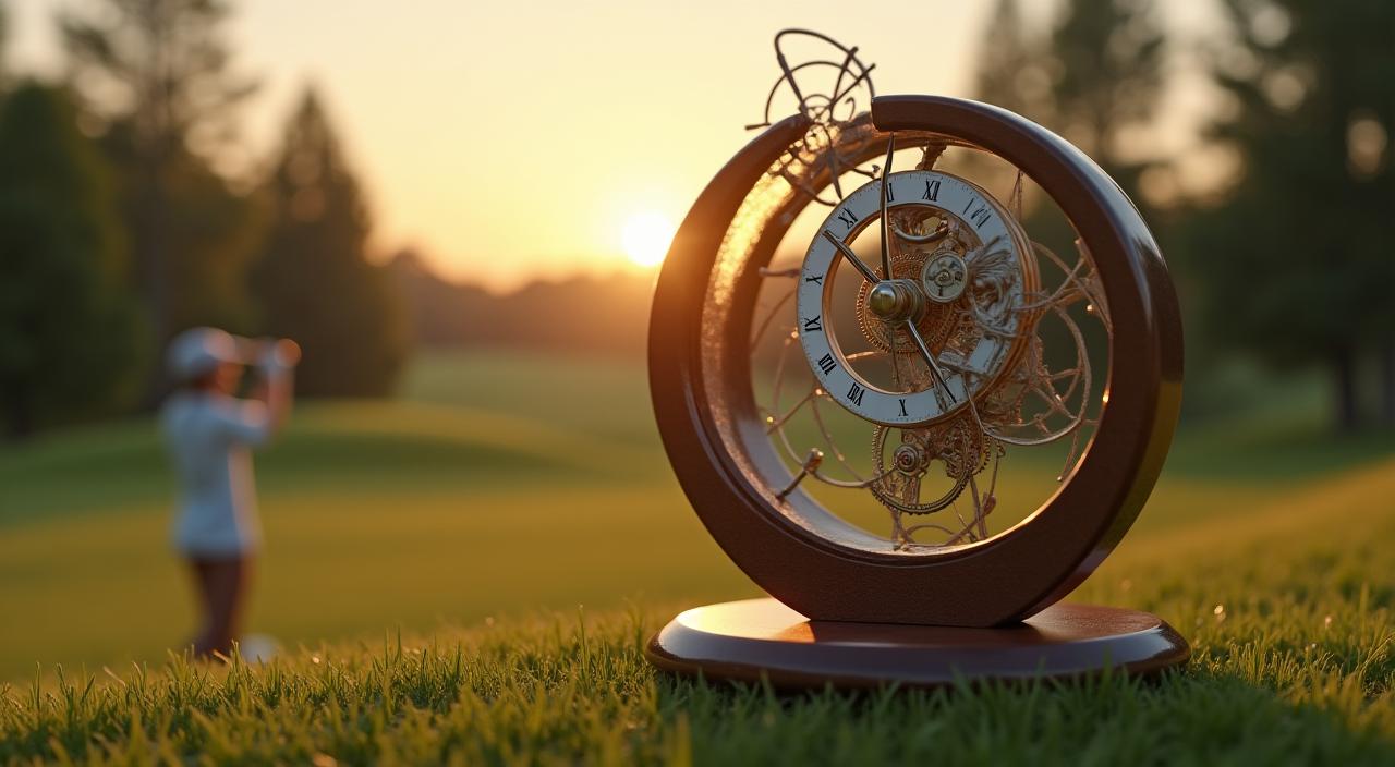 繊細な時計の振り子がゴルフスイングと連動している様子